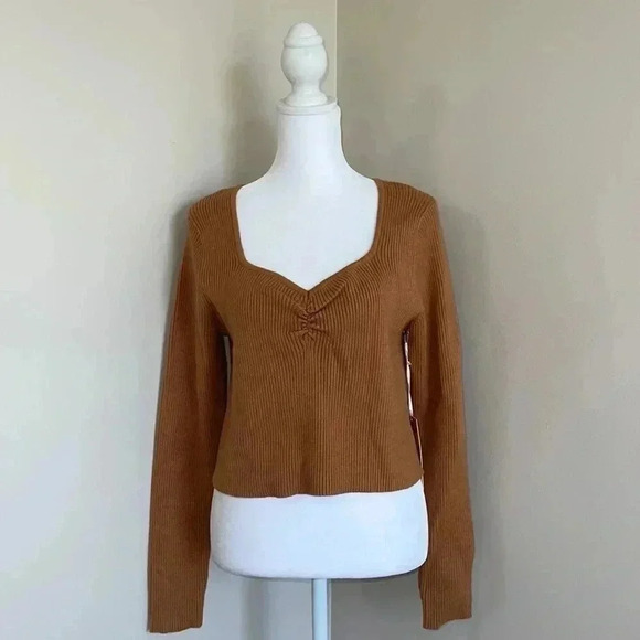 Hazel Moon Brown Ribbed Cropped Sweater​​ - Picture 1 of 14